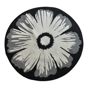 家用圆形黑白复古地毯法式高级感客厅茶几房间卧室转椅地垫电脑椅