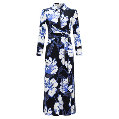 DVF白色芙蓉花POLO领裹身连衣裙