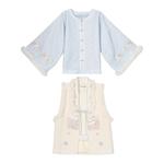 森女部落汉服套装浅蓝长衫毛绒马甲蕾丝半裙刺绣毛绒领汉服套装