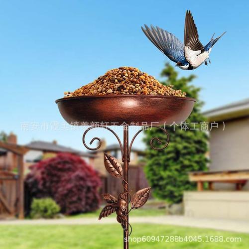 热销亚马逊美式复古铁艺喂喂食水花盆洗澡盆装饰户外花园鸟类装饰
