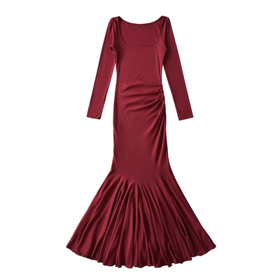 长袖包臀鱼尾连衣裙长裙