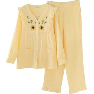 富朵春秋季孕妇睡衣纯棉纱布月子服孕期产妇产后哺乳家居服两件套