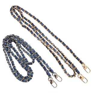 简约电镀牛仔布编织链条肩带斜跨背挂绳双扣包包相机手机壳挂绳女