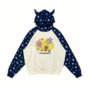 梁拌泡菜美式恶魔角星星连帽卫衣男女宽松潮牌情侣装休闲百搭上衣