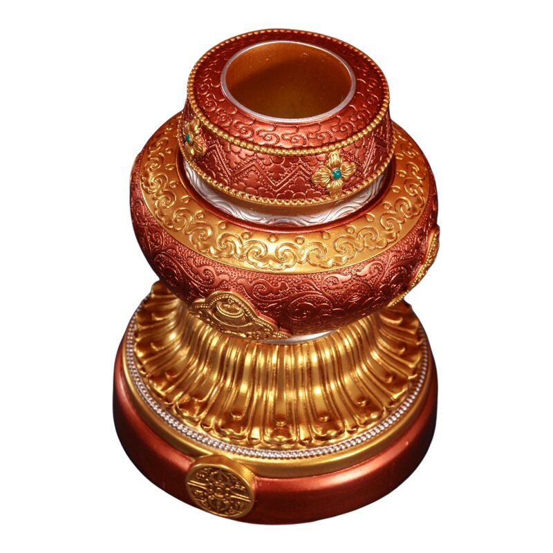 八吉祥彩绘亚金手摇转金轮底座