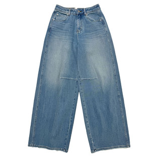 MA牛仔裤女91158-1极简风高腰阔腿气球裤2026春款宽松蓝色弯刀裤