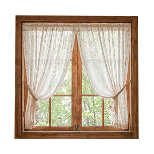 法式窗帘纱帘透光不透人卧室小窗户飘窗2025新款半短款免打孔安装