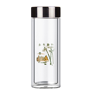 双层真空玻璃杯可印字logo商务礼品纪念品300ml带盖喝水茶杯过滤
