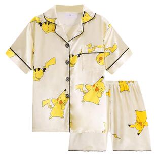 亲子睡衣夏季一家三口装母女父子女童男孩冰丝短袖薄款卡通家居服