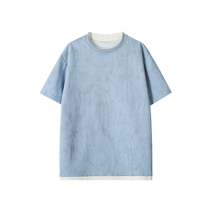 扎染重磅美式短袖T恤男加肥加大码潮流胖子宽松夏季新款街头情侣