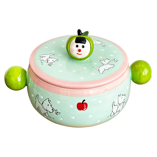 可爱青苹果小狗餐具套装碗碟盘礼盒装釉下彩陶瓷餐具乔迁生日礼物