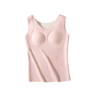 带口袋发育期少女保暖背心带胸垫一体式无痕学生女童秋冬打底背心