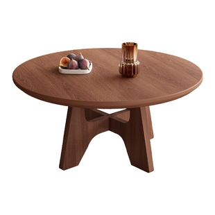 北欧侘寂风全实木圆形茶几家用客厅茶桌小户型阳台咖啡桌餐厅茶台