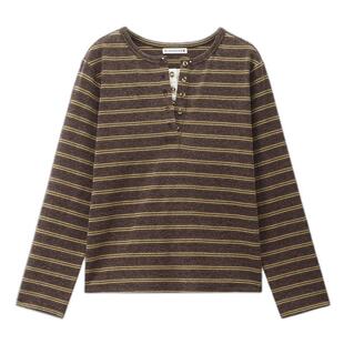 设计师款佐丹奴2026年春新款假两件亨利领条纹长袖T恤女18326202