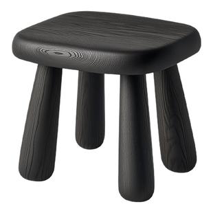 北欧简约黑色实木小凳子高级感客厅家用矮凳结实板凳创意圆角方凳