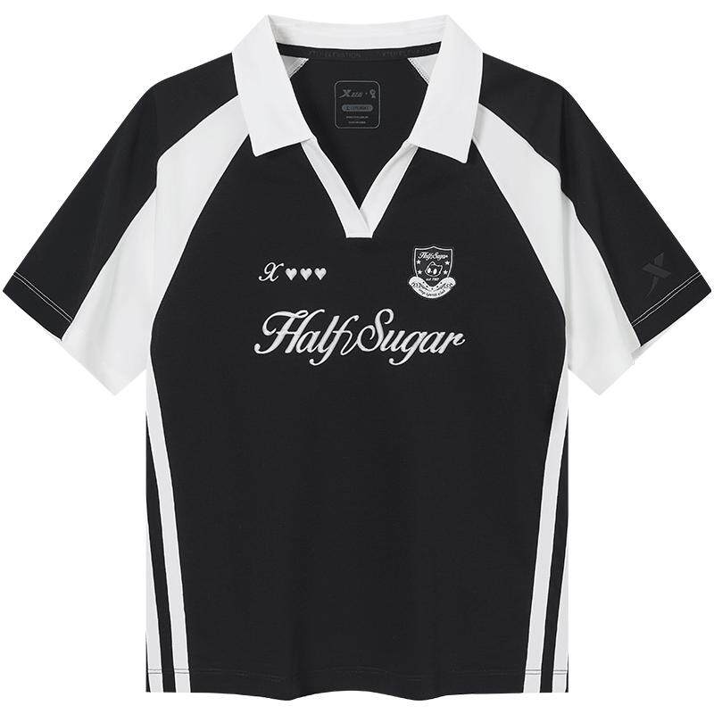 特步运动POLO衫女2026年夏季羽毛球服休闲短袖T恤女974228020124