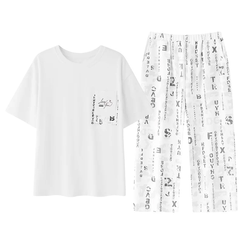 康汝雅夏季纯棉短袖家居服带胸垫