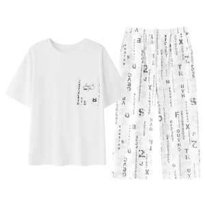 康汝雅夏季纯棉短袖家居服带胸垫