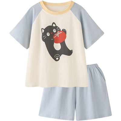 短袖睡衣女夏季纯棉套装男