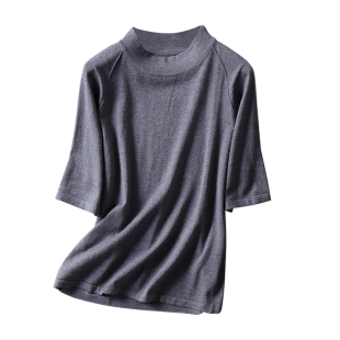 秋冬新款女真丝圆领中袖打底衫 桑蚕丝加羊绒面料 针织上衣可单穿