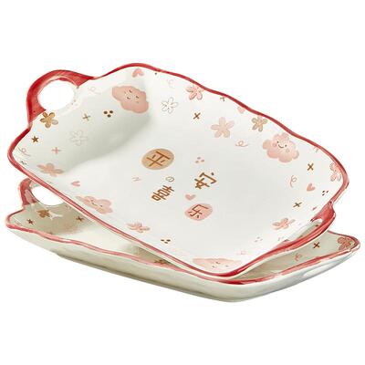 陶瓷双耳鱼盘2026新款家用高颜值喜庆蒸鱼盘烤鱼大号装鱼盘长方盘