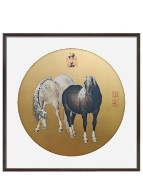 神马师傅手工铜雕刻马到成功铜板画挂画装饰画茶室画休闲办公室