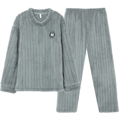 套头男秋冬法兰绒睡衣加厚