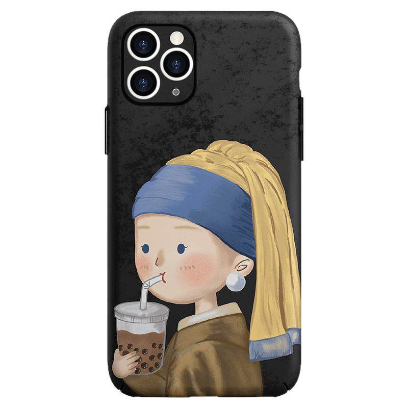 magsafe适用苹果17Pro手机壳新款iPhone16Pro戴珍珠耳环的少女名画磁吸air硬壳15奶茶14Proma