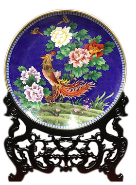 景泰蓝赏盘20寸鹤鹿同春珐琅花盘