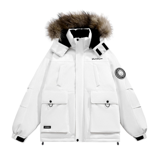 辛普森一家防钻绒恒温白鸭绒字母标工装口袋派克服羽绒服男女同款