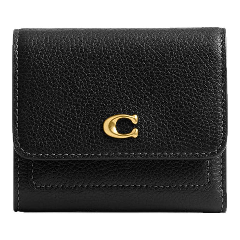 COACH/蔻驰Mila小号钱包女士卡包C标纯色皮质翻盖三折零钱包CAO13