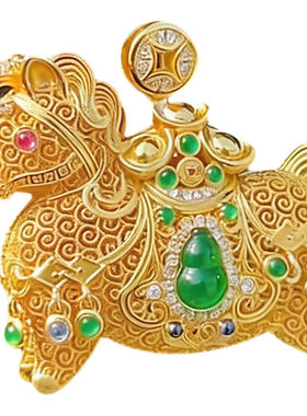 非遗花丝多宝马年翡翠银鎏金项链