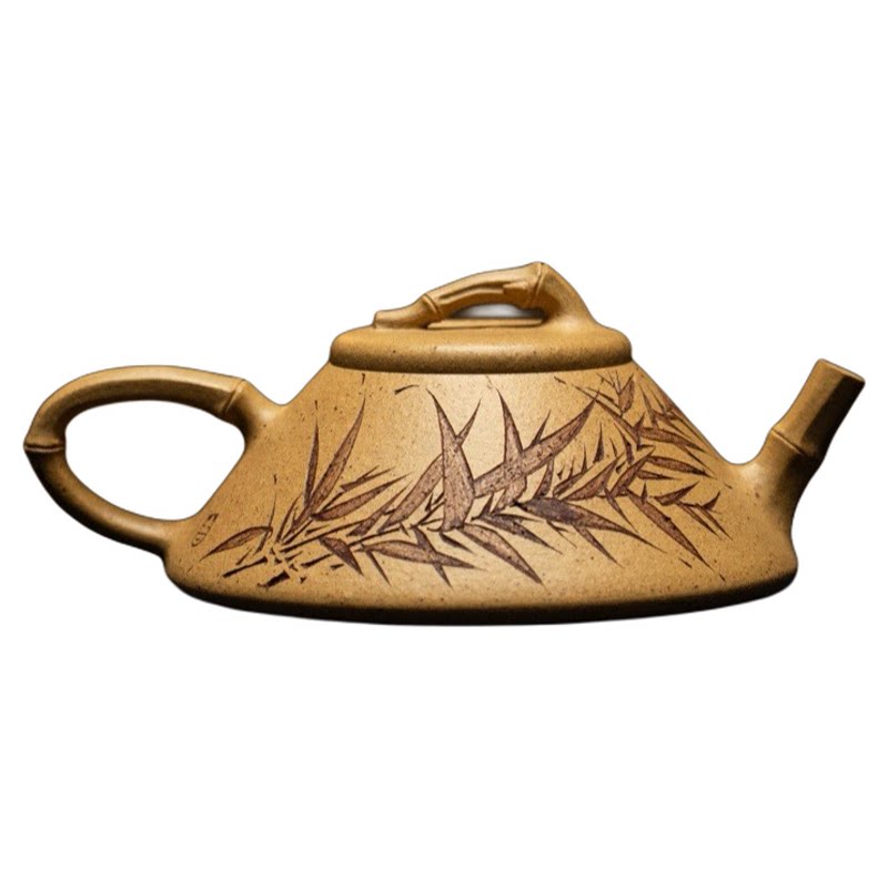 宜兴紫砂壶原矿段泥石瓢壶手工刻绘竹子功夫茶具泡茶壶