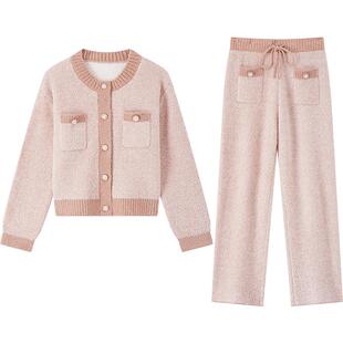 音儿名媛小香风家居服套装女士半边绒保暖长袖睡衣睡裤可外穿秋冬