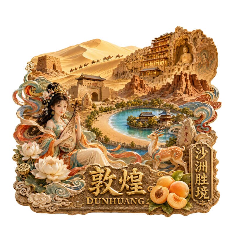【敦煌冰箱金属贴】莫高窟月牙泉玉门关丹霞旅游浮雕磁吸冰箱贴
