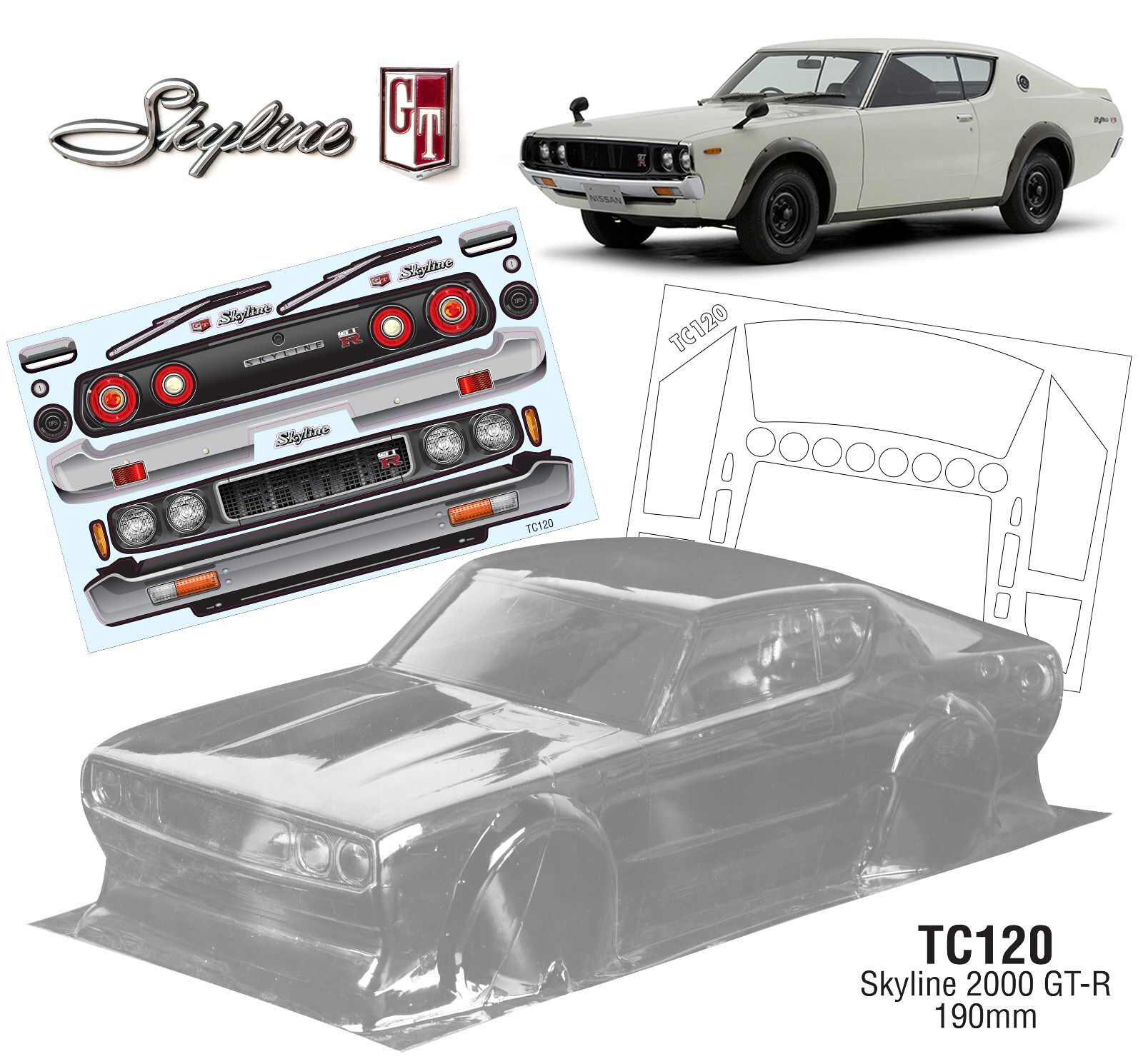 Skyline 2000 GT-R GTR 1/10透D明车壳RC遥控平跑漂移拉力 RC雨哥