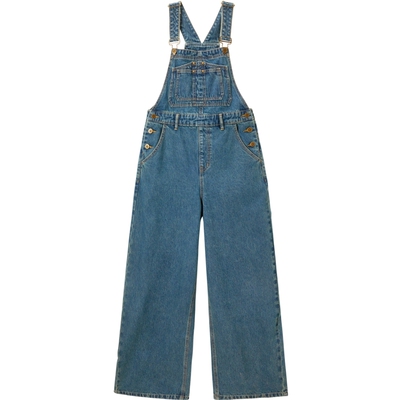 乐町铆钉装饰牛仔背带裤秋季新款美式休闲复古风女洗水百搭裤子