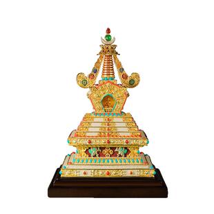 藏老喵藏式佛塔菩提塔摆件 铜鎏金彩绘舍利塔 家用供奉尊胜塔宝塔