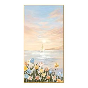 奶油风海景装饰画入户玄关大海风景挂画走廊通道尽头大幅油画壁画