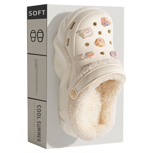 棉拖鞋女士秋冬季2024新款加绒洞洞鞋厚底增高保暖毛绒棉鞋女外穿