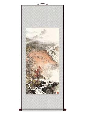 装饰画关山月水墨山水画风景泉水瀑布新中式国画定制画轴画框画芯