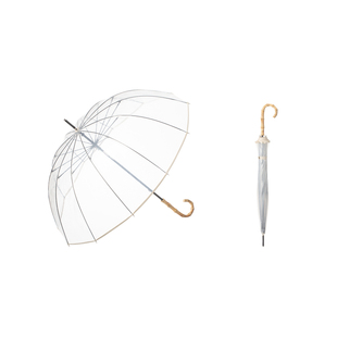 霜山长柄雨伞透明高颜值竹节柄伞女加深挡雨12骨加固抗风耐用雨伞