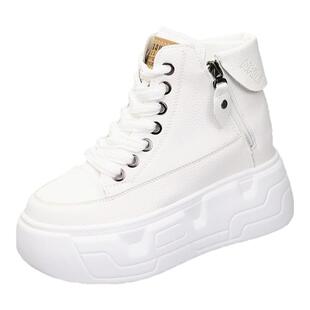超高跟10cm女鞋休闲双拉链高帮小白鞋潮流显瘦内增高皮面保暖棉鞋