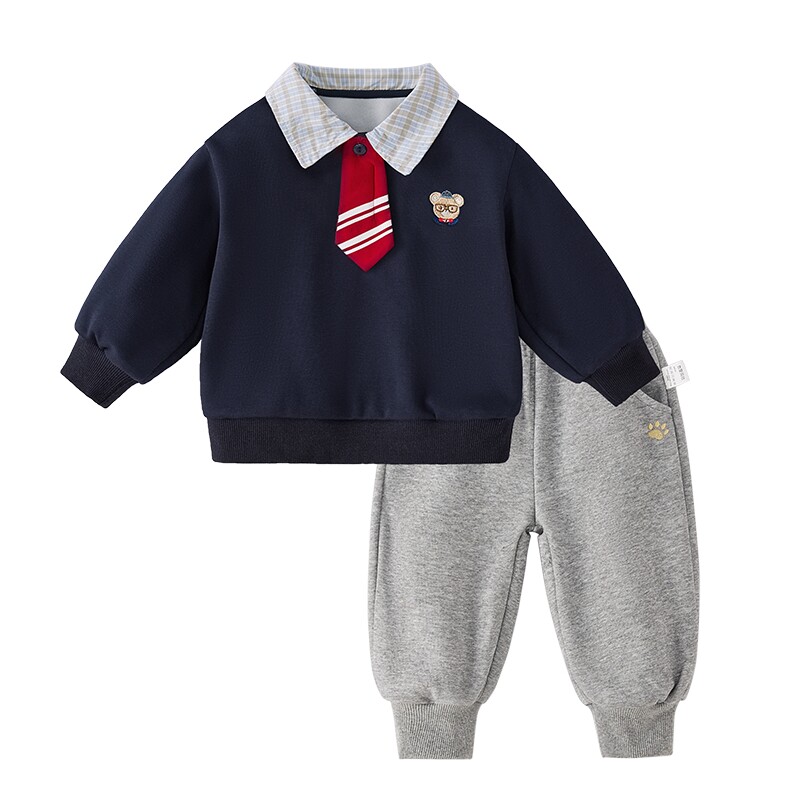 jellybaby男童套装小童学院风宝宝卫衣束脚裤2026秋季儿童两件套