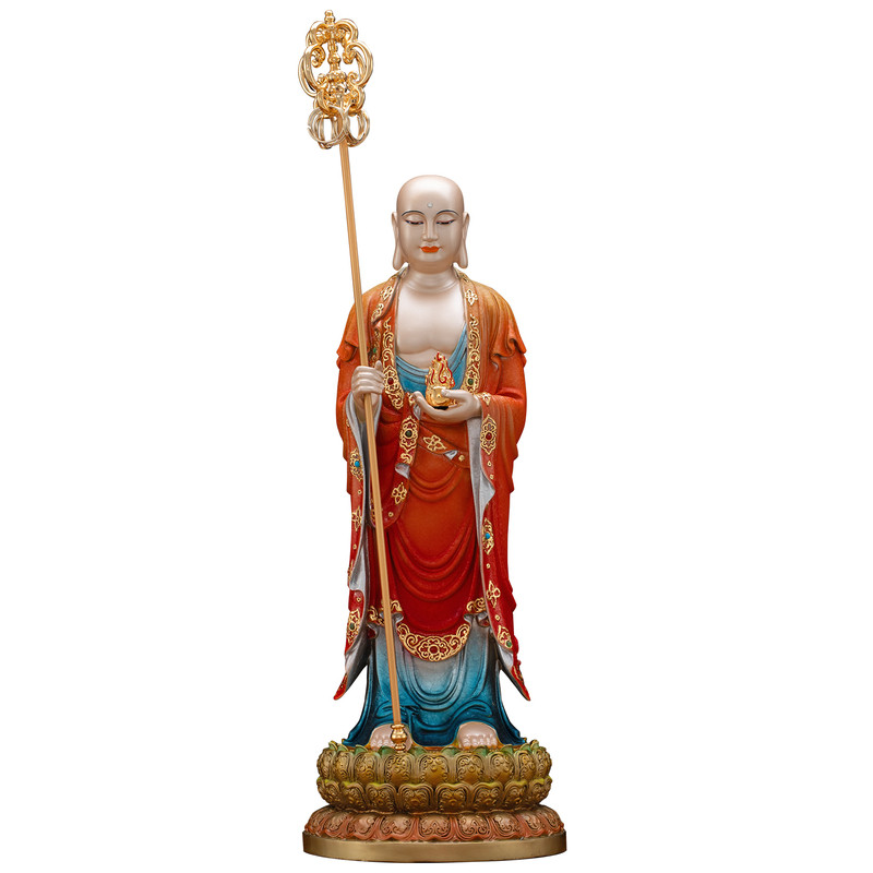 纯铜冰金彩地藏王菩萨佛像摆件
