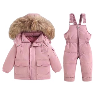 儿童羽绒棉衣套装秋冬保暖中大童两件套加厚男女童两件套滑雪服