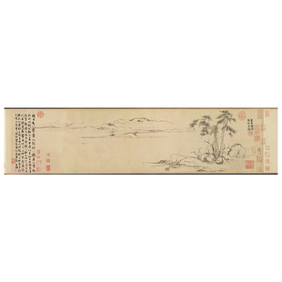 元 赵孟頫 双松平远图名家真迹高清微喷复刻横幅挂画装饰画风景画