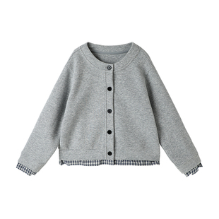 布丁哈鲁童装秋装女童时髦外套2025春秋新款儿童拼接红色格纹开衫