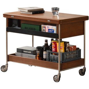 源氏木语西物实木折叠茶几客厅包豪斯边几中古移动推车