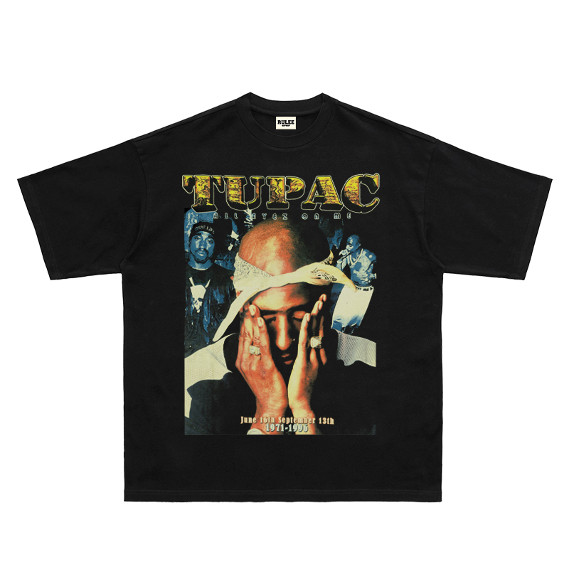 2PAC图派克Tupac西海岸Vintage嘻哈短袖街头人像复古饶舌T恤美式